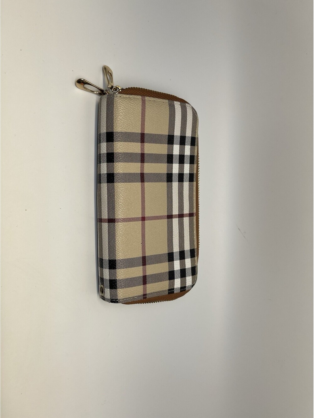 Beige Plaid Zip Around Wallet Clutch Organizer Wristlet Check Pattern
